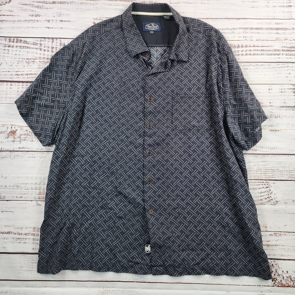 Nat Nast Luxury Originals Shirt Mens XXL Black Geometric Silk Tony Soprano